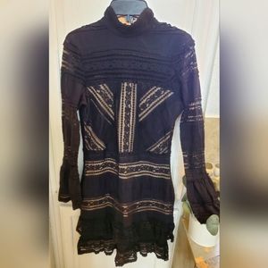 Parker Black Long Sleeve Fitted Lace Mock Neck Mimi Dress Size 8
